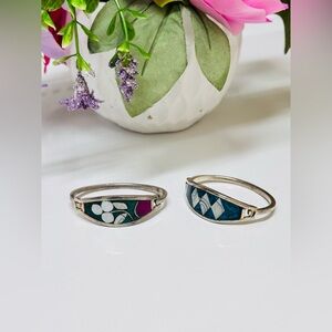 Beautiful Vintage Two Abalone Alpaca Mexico Silver Bracelets, Artisan Art Work